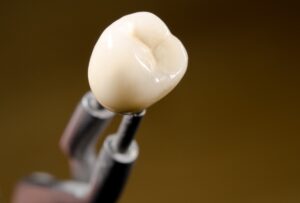 Ceramic dental crown on milling machine